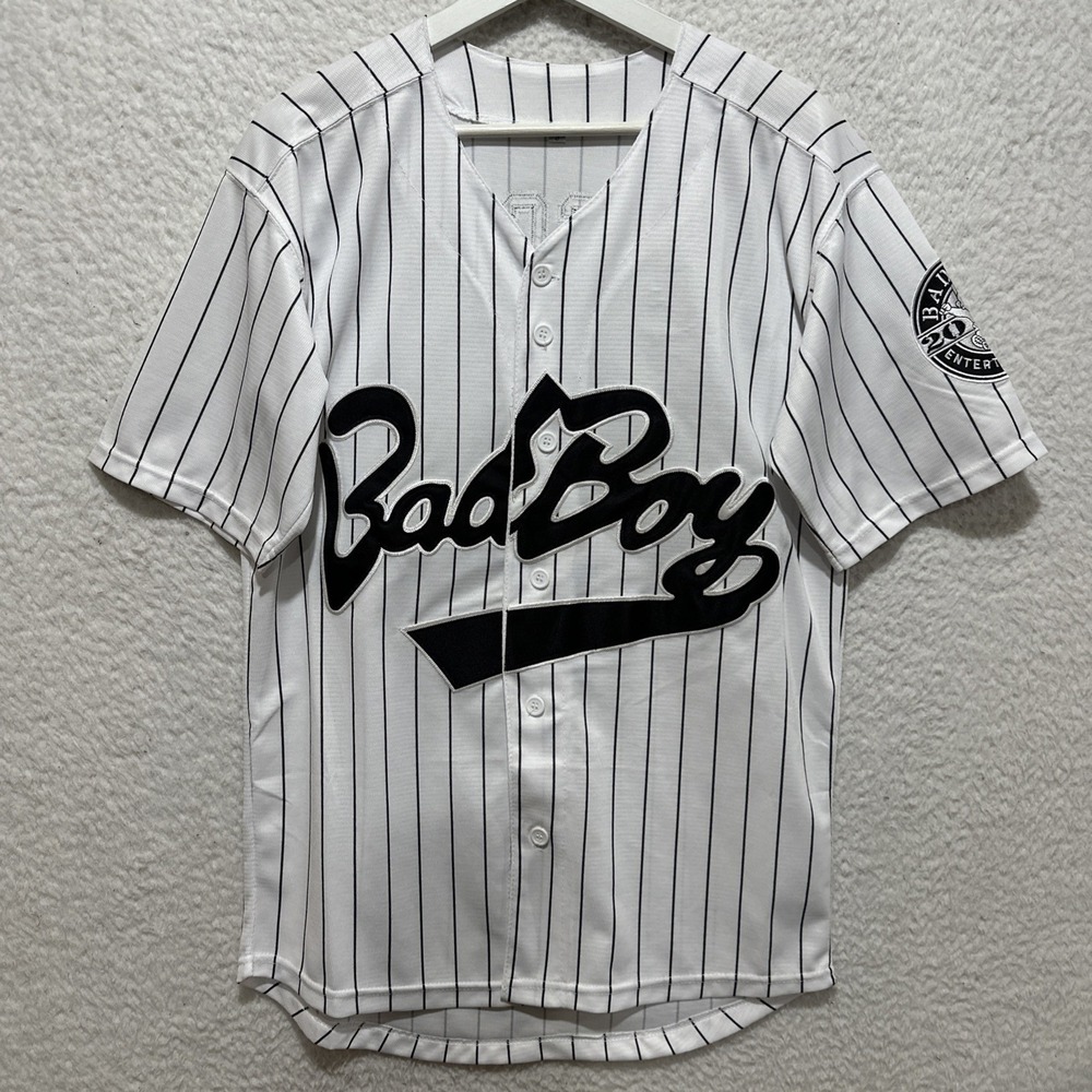 Bad Boy Biggie Size S #10 Hip Hop Pinstripe Baseball Jersey White Sox Style